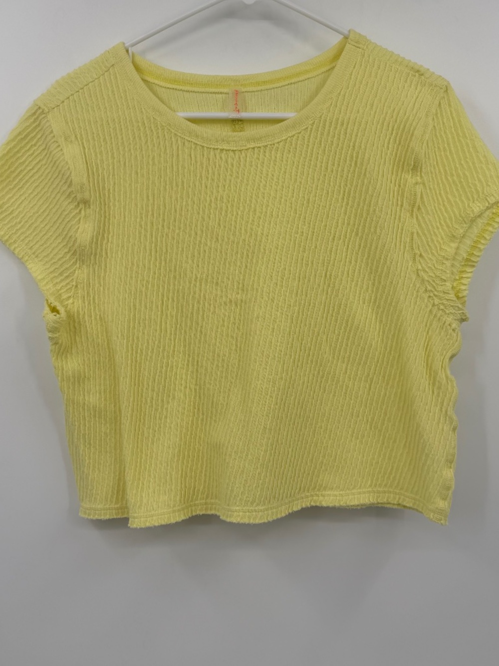 Free People FP Movement Top Women Large Yellow Cropped Textured Crew Neck